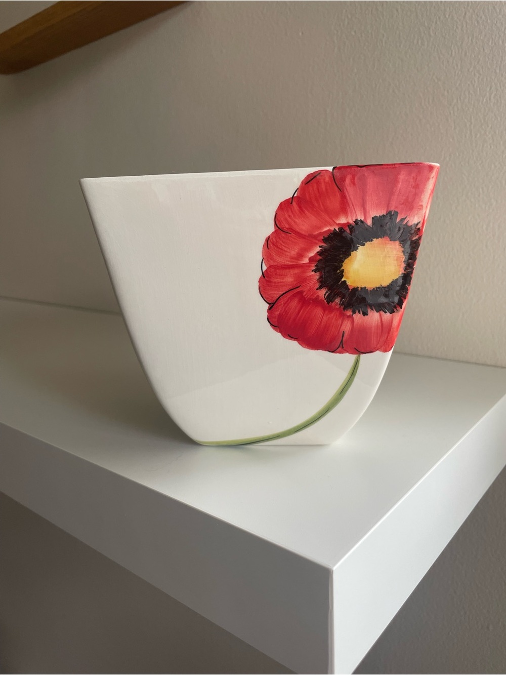 Hand-Painted Red Poppy Ceramic Planter Pot